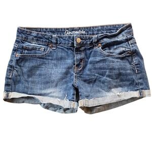 Aeropostale 90s Y2K Midi Denim Shorts Womens 10 Roll Cuff Distressed Beach Vacay